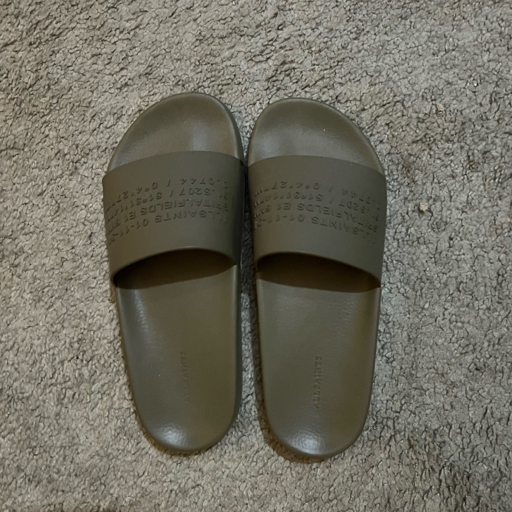 AllSaints Olive Green Slide Sandals